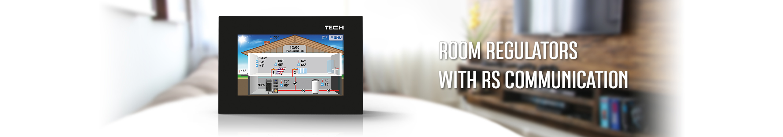 Room regulators with RS communication, wireless heating control - TECH Controllers - TECH Sterowniki